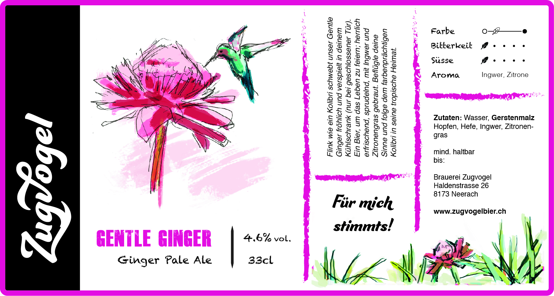 Foto einer Flasche Fond Blond mit einem Glas rechts und Orangen, Koriander und Weizen im Vordergrund